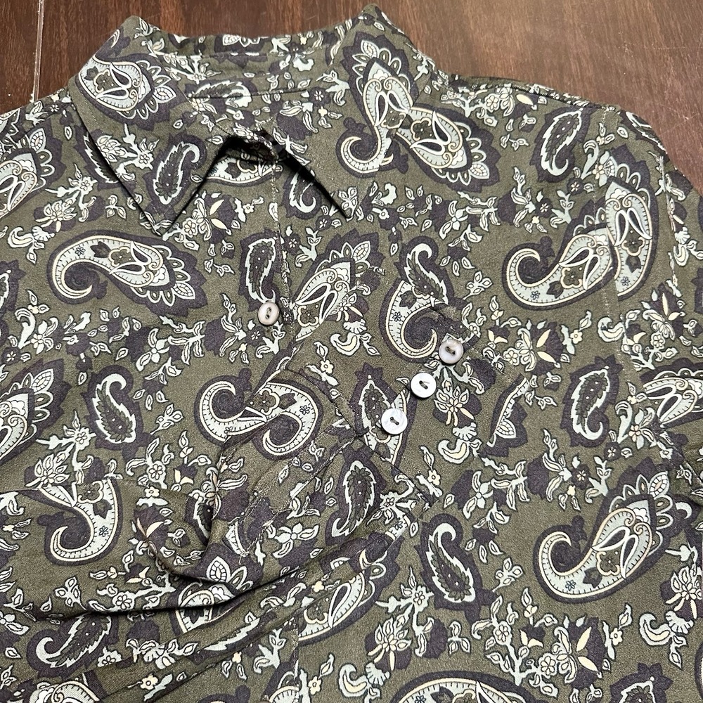 Vtg 90s La Cabana Womens Size S Paisley Button Front Disco Blouse 70s‎ Revival